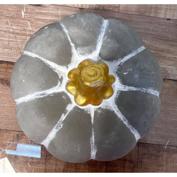 Decorative Concrete Pumpkin With Gold Stem - Picture 2 of 3
